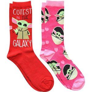 STAR WARS Juniors/Ladies Baby Yoda Crew Socks 2 Pair Pack Size Red/Pink